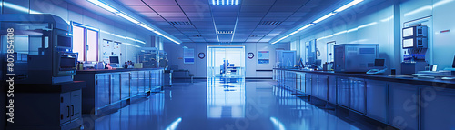 Biohazard Research Facility Floor: Featuring containment units, specimen analysis labs, decontamination chambers, and researchers studying infectious diseases