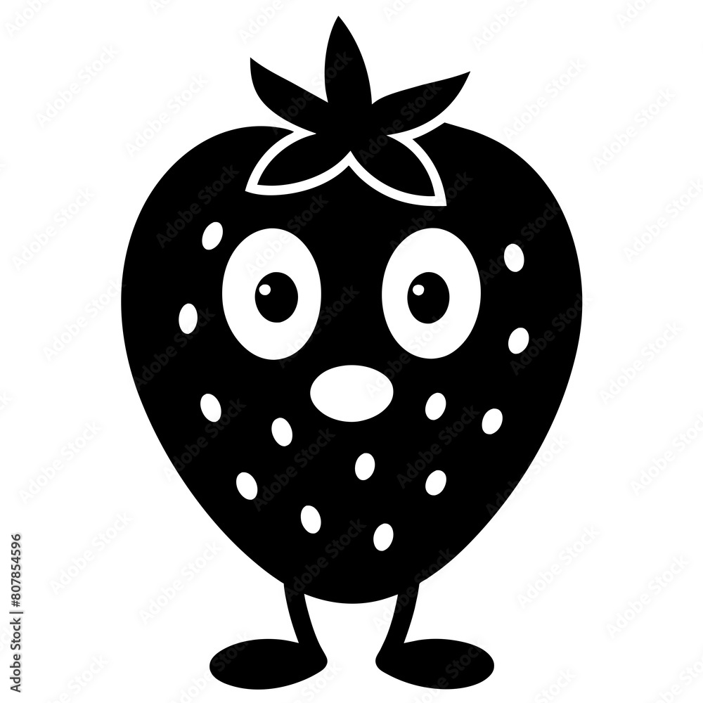 Fototapeta premium Sweet Strawberry Cartoon Vector Silhouette: Fun Fruit Illustrations