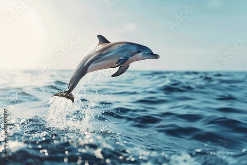 Dolphin jumping from blue pacific ocean