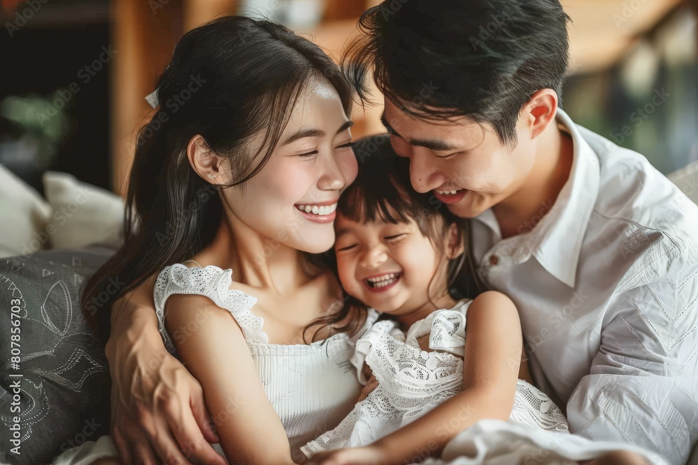 people and family concept - happy smiling girl with mother hugging on sofa at home. Beautiful simple AI generated image in 4K, unique. people and family concept - happy smiling girl with mother hugging on sofa at home. Beautiful simple AI generated image in 4K, unique.