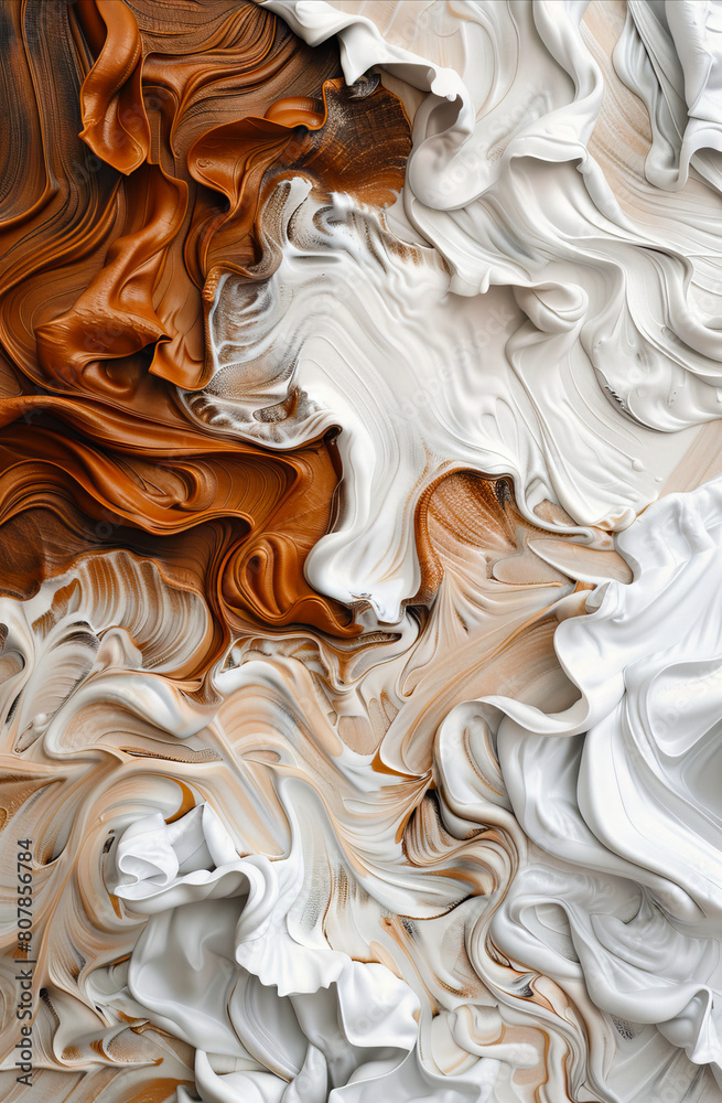 A close up of white and brown liquid. A close up of white and brown liquid.