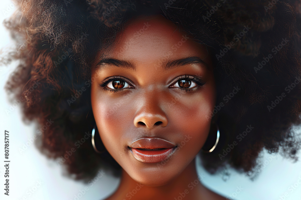 African american woman with makeup and healthy skin on white background African american woman with makeup and healthy skin on white background
