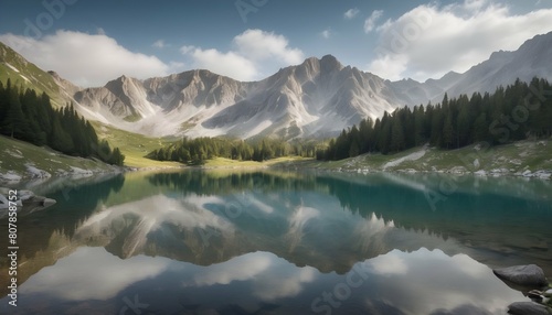 A mountain landscape with a tranquil alpine lake r upscaled 5 © Kashif