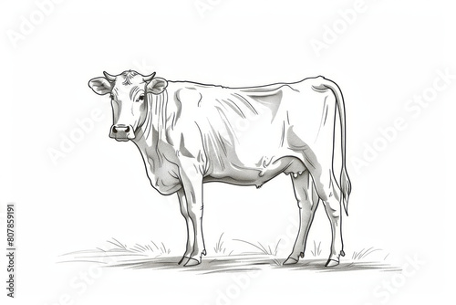 Detailed black and white sketch of a dairy cow  perfect for milk product labeling and agricultural themed graphics