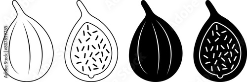 outline silhouette fig fruit icon set