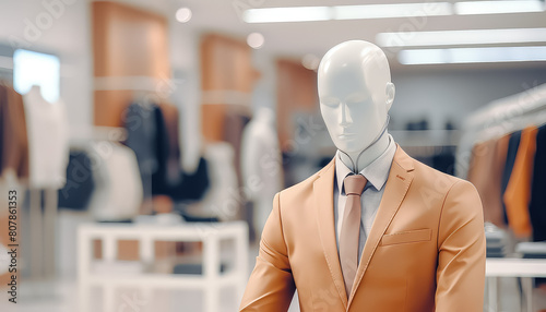 Mannequin in men's cashmere business suit in atelier shop photo