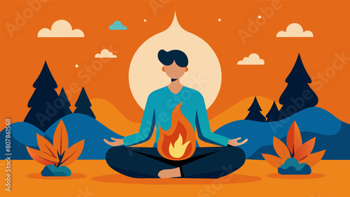 A meditative moment by the fire contemplating the balance of lifes joys and sorrows.. Vector illustration