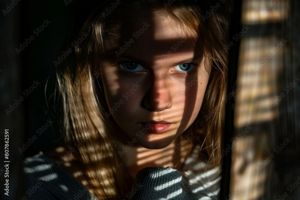 A young girl standing at a window, gazing outside with curiosity and fascination A young girl standing at a window, gazing outside with curiosity and fascination