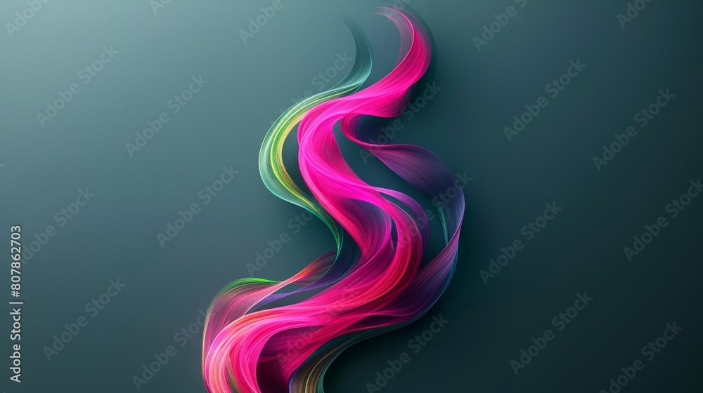 Vibrant pink, green, and blue abstract  Ceremonial flames and smoke on a dark teal background, creating a vibrant and dynamic visual effect