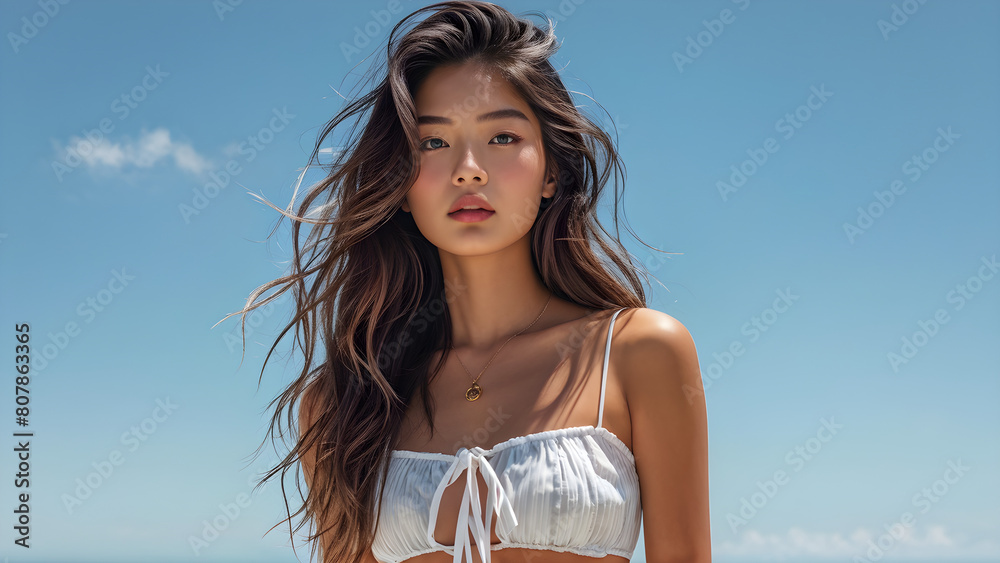 Long Waves Hair: Asian Summer Fashion Model, Summer Style: Long Waves ...