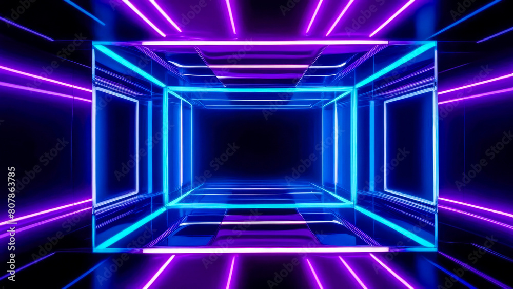 Abstract background by pink and blue neon glowing lights in sci-fi tunnel. Futuristic graphics and synthwave concept. Abstract background by pink and blue neon glowing lights in sci-fi tunnel. Futuristic graphics and synthwave concept.