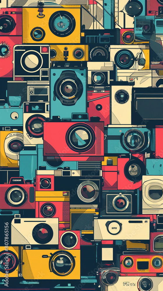 Geometric pattern of various photo cameras for world photography day Geometric pattern of various photo cameras for world photography day