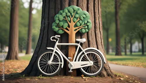 A tree icon with a bicycle leaning against its tru upscaled 19 photo