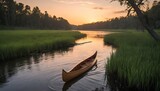 A wooden canoe gliding silently down a serene rive upscaled 8