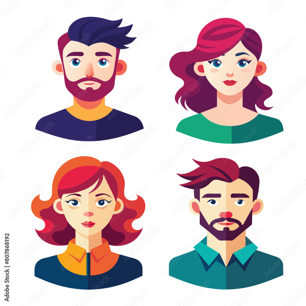 Illustration featuring a group of men and women displaying different facial expressions. Generative AI Illustration featuring a group of men and women displaying different facial expressions. Generative AI