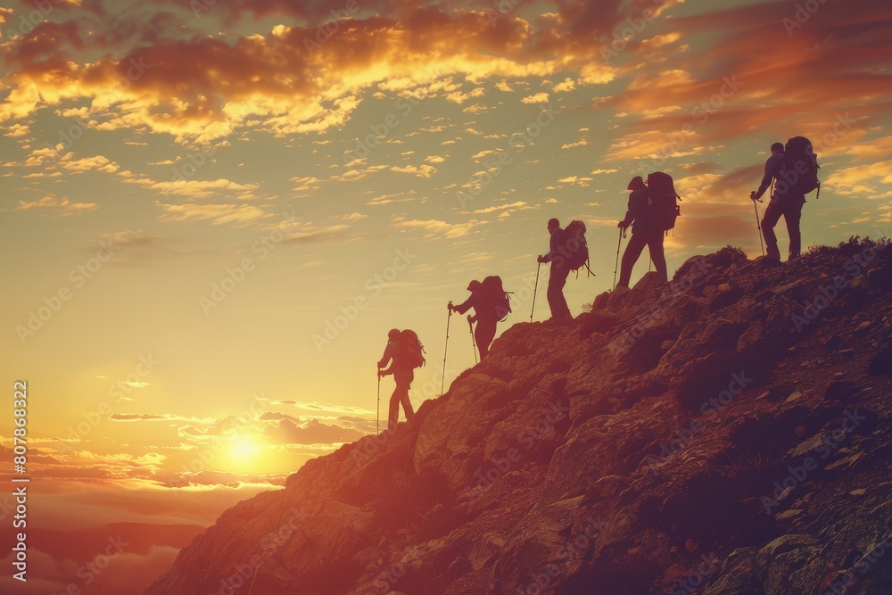 Hiker Celebrating on Peak at Dusk in Castile-La Mancha. Beautiful simple AI generated image in 4K, unique.