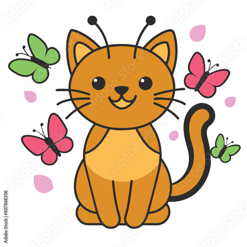 A cat surrounded by butterflies on its neck. Generative AI