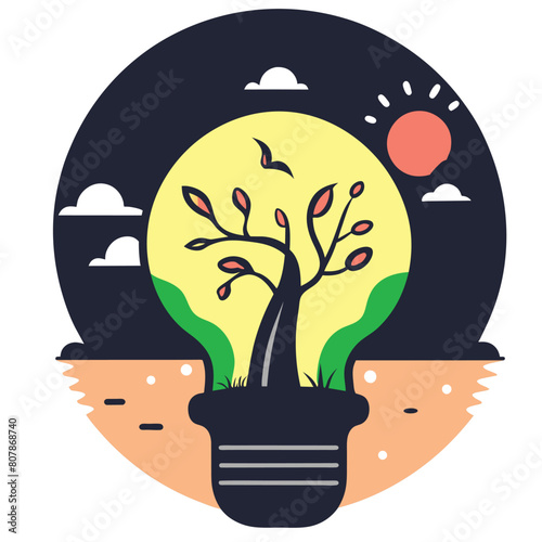 A tree sprouting from a light bulb, showcasing a unique concept of growth and innovation. Generative AI