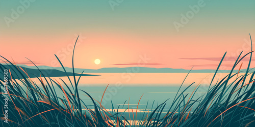 Sunset in Seascape in Flat Color