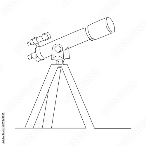 Continuous single one line sketch drawing of telescope outer space science galaxy design concept vector illustration