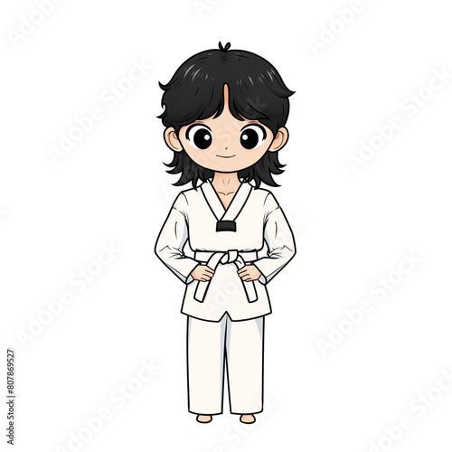 illustration of taekwondo boy with white belt and transparent background