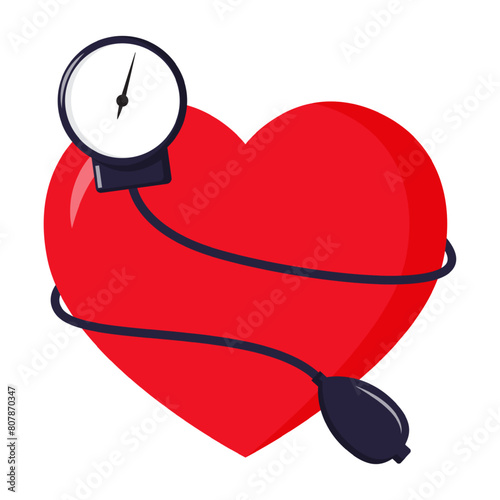 Vector illustration of blood pressure machine with heart on transparent background