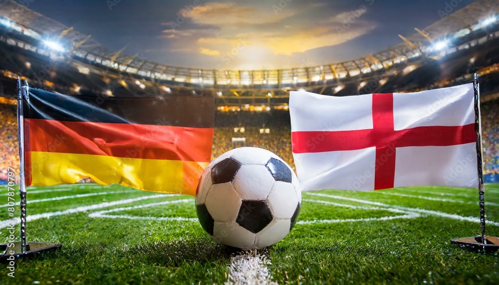 Fototapeta premium German flag france flag with football in a stadium for the European Championship