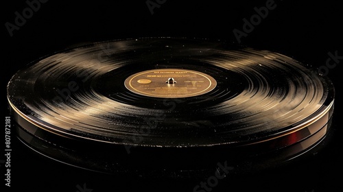A record sitting on a black surface with the label facing up, AI