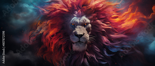 Majestic Blue Lion in Vivid Cosmic Flames © heroimage.io