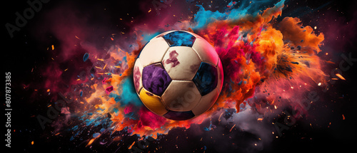 Abstract Art of Soccer Ball with Colorful Explosion