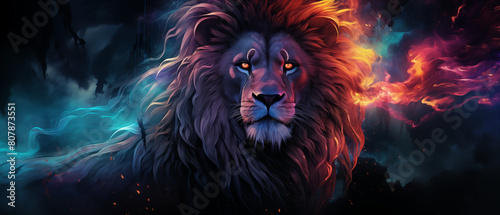 Majestic Lion in Cosmic Blue Artwork