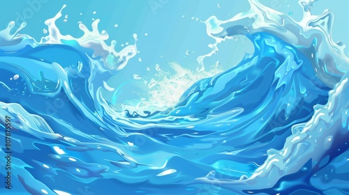 Water flowing wave with realistic blue aqua splash. Modern illustration of pure drink flowing.