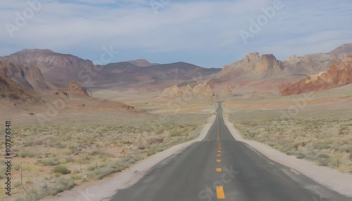 A remote desert road bordered by colorful rock for upscaled 3