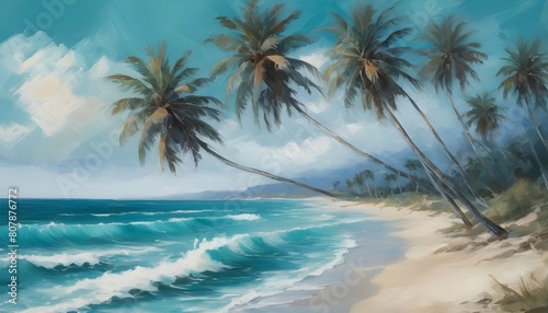 A beach scene with palm trees swaying in the breez upscaled 7 © Rabia