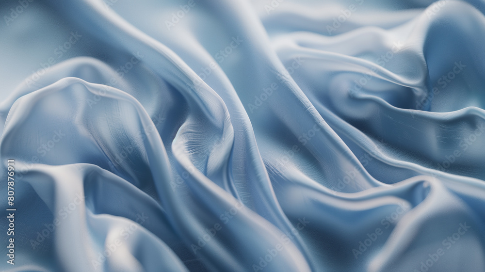 Obraz premium Close-up of blue silk fabric with soft waves.