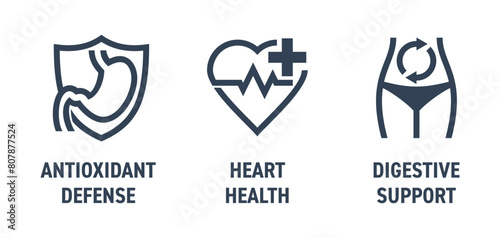 Bold icons set for nutrient supplements properties