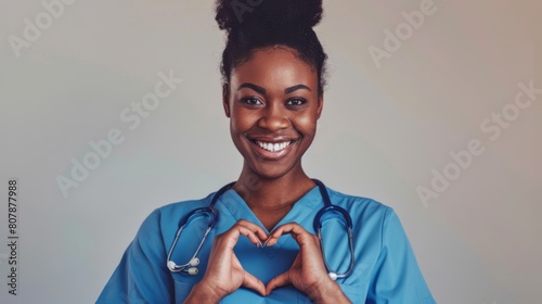 A Smiling Nurse Making Heart Gesture photo