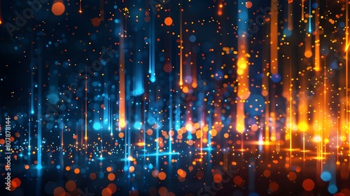 Abstract technology banner with blue and orange lights 