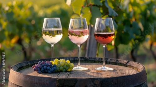 Glasses of Wine on a Barrel photo
