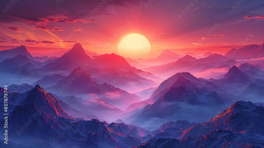 Stunning pink mountains under a vibrant sunset sky