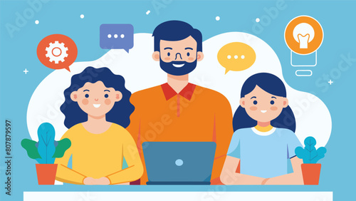 A family attending a webinar on exeive functioning skills and how they can help their neurodivergent loved one become more independent and successful. Vector illustration