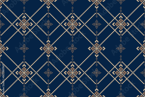 Beautiful vintage cross stitch traditional ethnic pattern.floral pixel art embroidery. Elegance background abstract Aztec beautiful seamless pattern for fabric,cloth,dress,carpet,curtain,sarong,batik.