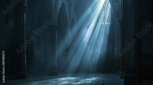 Sunlight streaming through gothic cathedral windows