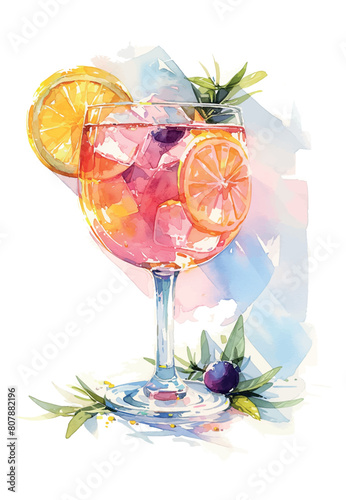 A glass of pink drink with ice cubes and a lime wedge