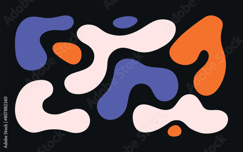 blue and orange organic shape pattern, set of shapes in modern style, seamless pattern background, vector abstract liquid blobs collection design, melt drops Matisse elements abstract  wallpaper