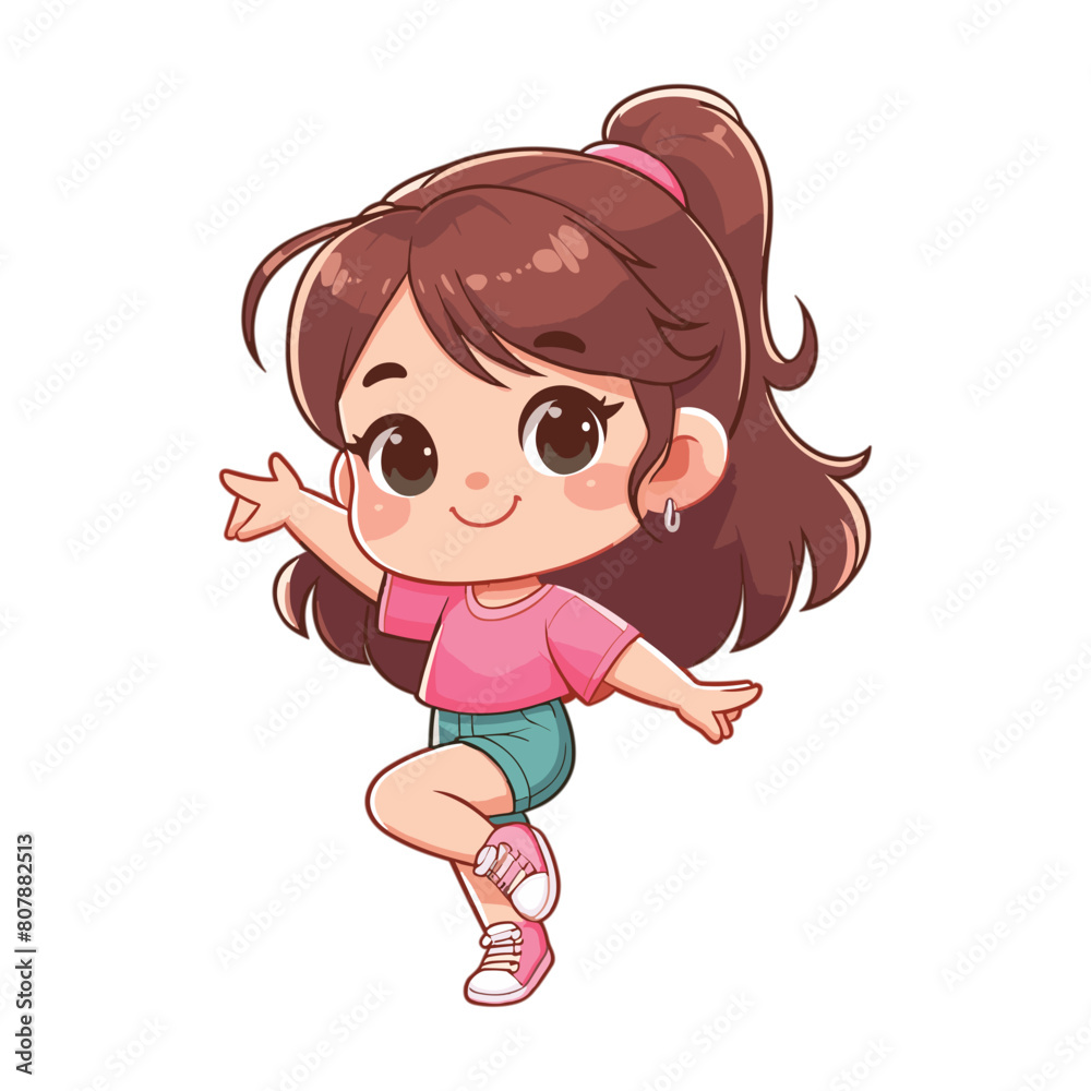 Little girl in pink shirt dancing cartoon character vector Little girl in pink shirt dancing cartoon character vector