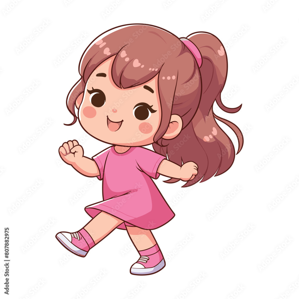 Little girl in pink shirt dancing cartoon character vector Little girl in pink shirt dancing cartoon character vector