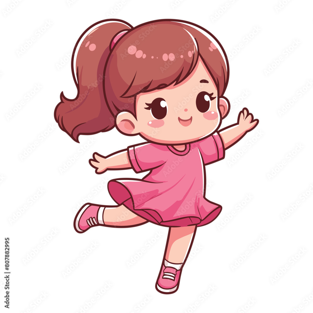 Little girl in pink shirt dancing cartoon character vector Little girl in pink shirt dancing cartoon character vector
