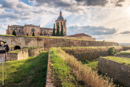 View over the walls of the fortress of Ciudad Rodrigo in Spain with emphasis on the Santa Maria cathedral in the background. photo
