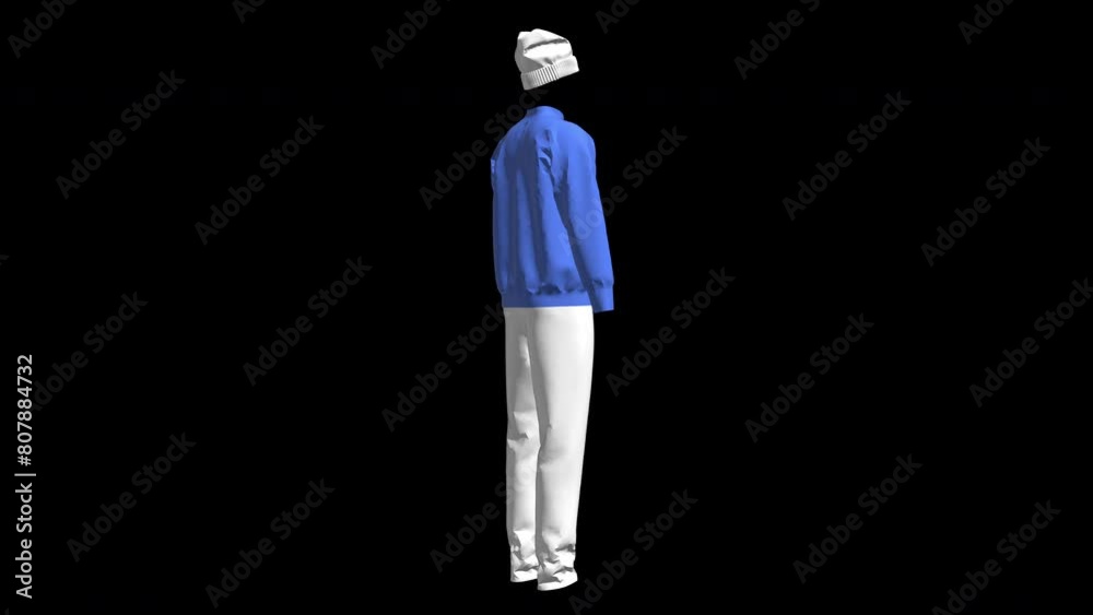 Male Sweatshirt with Beanie 3d animation isolated on black background. 4K Male Sweatshirt with Beanie 3d animation isolated on black background. 4K